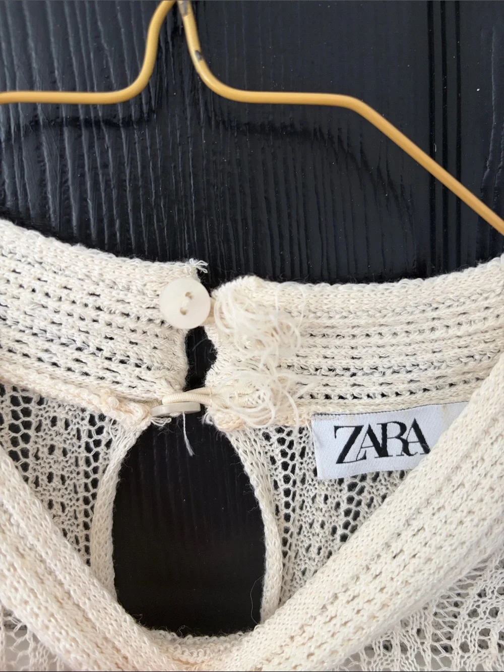 Zara Cream Sparkle Open-Knit Lace Yoke Long-Sleeve Top